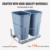 Pull Out Trash Can 35L x2 Double Bins Under Mount Kitchen Waste Recycling Container Heavy Duty Slide Out Design Door Mount Kit 110 lbs Capacity